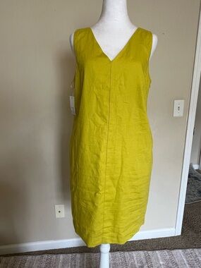 Ophelia Rose Sleeveless V-Neck Linen Shift Dress in Chartreuse NWT